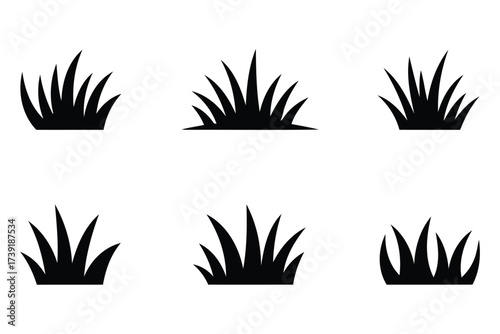 Collection of six stylized black grass clumps vector illustrations scalable eps graphics silhouette vector illustration white background