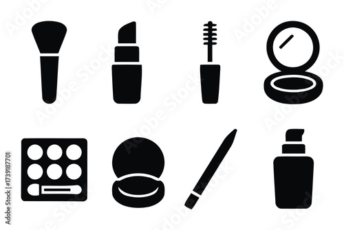 Set of vector icons representing makeup products scalable eps illustration for beauty and cosmetic design silhouette vector illustration white background