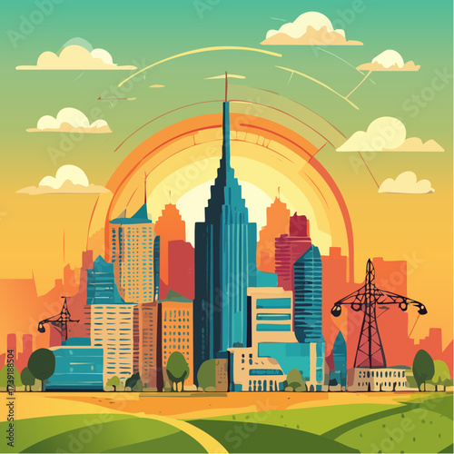 Sustainable urban development illustrated with interconnected elements
