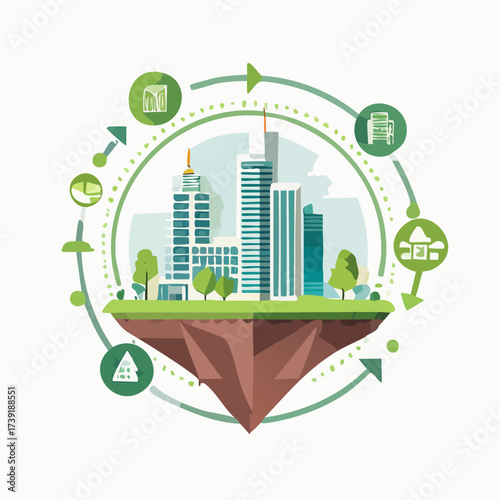 Sustainable urban development illustrated with interconnected elements