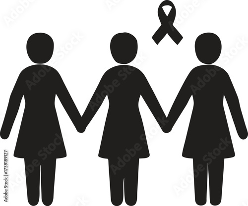 Women's Support Group Silhouette, Vector Icon of Female Unity and Solidarity for an Awareness Cause