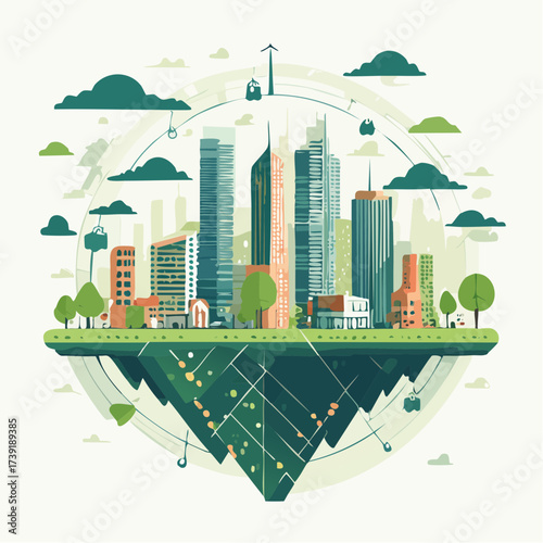 Sustainable urban development illustrated with interconnected elements