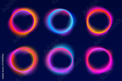Circular neon frame with animated gradient glow transitions. Bright edges shift from blue to pink smoothly. A minimal yet dynamic modern design element.