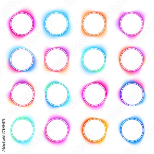 Layered circular neon borders fade into the background with smooth transitions. The glowing lines create a hypnotic effect. Ideal for digital advertisements. PNG