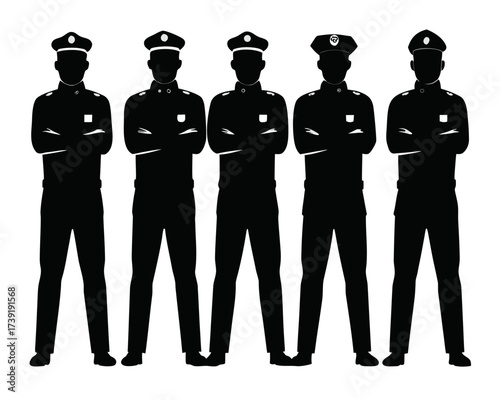 Police officers silhouette vector art illustration of law enforcement with arms crossed and security personnel | editable svg