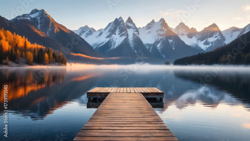 Lake Dock and Mountain Reflections