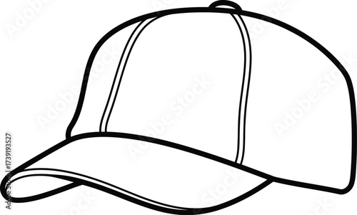Outline of a baseball cap with a curved brim and top button, perfect for sports, fashion, or casual wear design projects.
