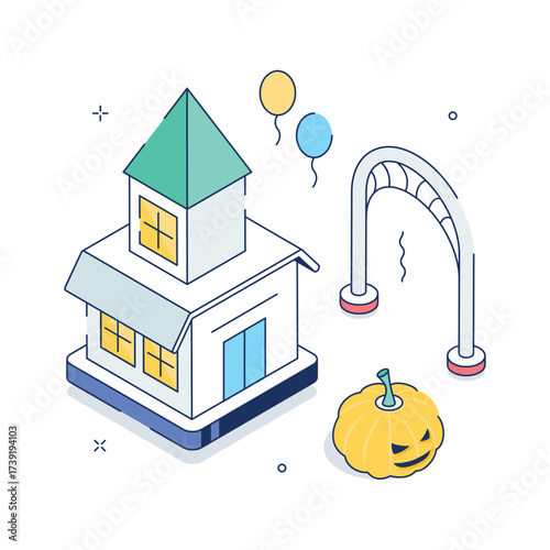 Download this amazing isometric illustration of haunted house, premium vector