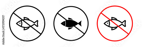 No fish icon allergy product dietary label flat vector icon for apps and websites with stroke, filled and colored concept.