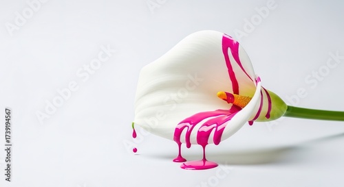 Calla Lily with Dripping Pink Paint - A Vibrant Floral Art Piece.