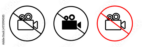 No recording icon video closing sign stroke, filled and colored concept for web design.