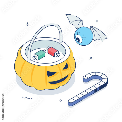 Check this carefully designed pumpkin basket isometric illustration