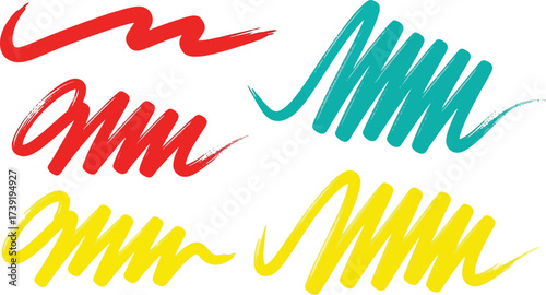 Colorful brush strokes in red, yellow, and teal create a vibrant and dynamic design element, perfect for adding a creative touch.