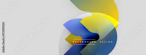 Abstract colorful shapes overlap, creating dynamic visual effect. Gradient hues blend smoothly, modern design element.