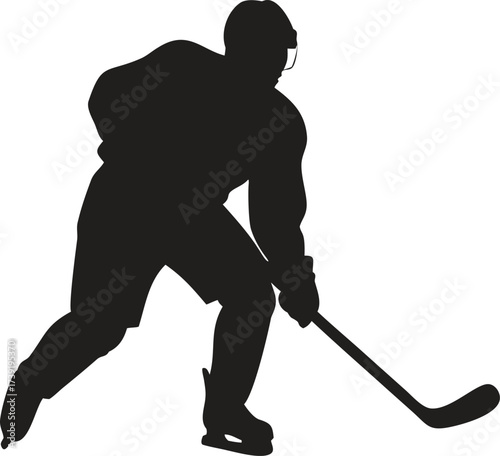 Dynamic Ice Hockey Player Silhouette, Vector Icon for Winter Sports and Competition