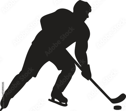 Dynamic Ice Hockey Player Silhouette, Vector Icon for Winter Sports and Competition