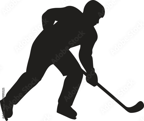 Dynamic Ice Hockey Player Silhouette, Vector Icon for Winter Sports and Competition