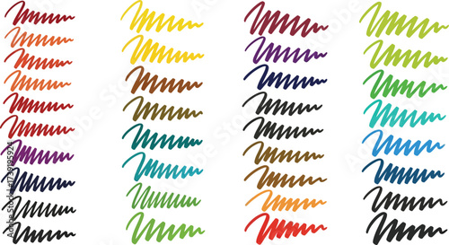 Colorful marker swatches showcase a vibrant spectrum, ideal for graphic design, artistic projects, and creative color palettes.