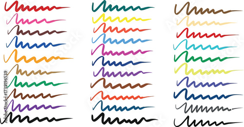 Colorful eyeliner swatches showcase a vibrant range of makeup shades, perfect for beauty, fashion, and cosmetic design projects.