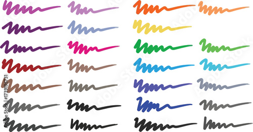 Colorful cosmetic eyeliner swatches showcase a vibrant range of makeup shades, perfect for beauty and fashion design projects.