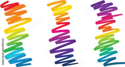 Vibrant rainbow ribbons cascade in colorful swirls, perfect for adding a playful touch to designs and creative projects with bright hues.