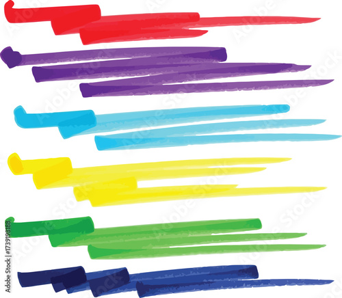 Vibrant marker strokes showcase a spectrum of colors, from red and purple to blue, yellow, green, and navy, creating a colorful design.