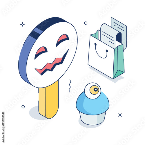 Carefully crafted halloween surreal objects isometric illustration