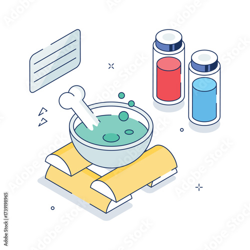 Halloween witch cauldron with potions, concept isometric illustration