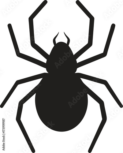 Scary Spider Silhouette Vector Icon, Creepy Arachnid Symbol for Halloween Design 