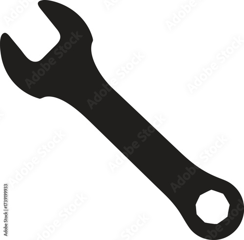 Black Wrench Silhouette Icon – Fixed Spanner Tool Vector for Repair and Mechanical Design