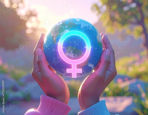 Woman Hands Holding Planet: A symbol of female empowerment is illuminated in this composition of woman hands cradling the Earth.