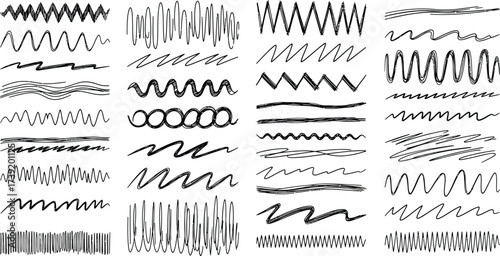 Collection of hand drawn doodle lines and zigzags, a versatile set for design elements, borders, and creative projects.