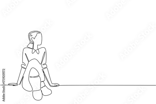 Single continuous line drawing a woman wear tap dance shoes sitting with her legs stretched out. Take a break before the next performance. National Tap Dance Day. One line design vector illustration