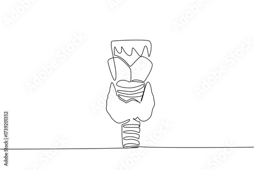 Single continuous line drawing neck mockup containing the thyroid gland. A hormone gland with a butterfly like shape. Located at front of neck. World Thyroid Day. One line design vector illustration