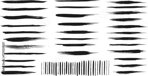 Collection of black ink brush strokes, perfect for adding artistic flair to design projects with a handmade, textured feel.