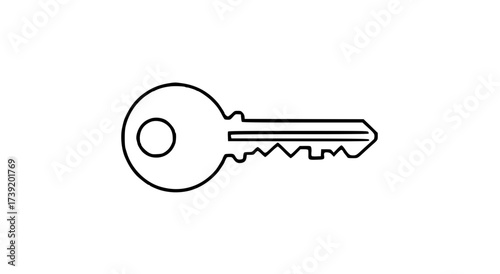 Simple black and white outline of a single key, isolated on a white background.