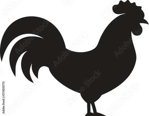 Black Rooster Silhouette Icon – Farm Animal Illustration for Agriculture and Poultry Design