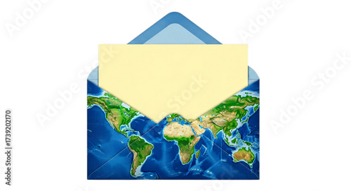 Fototapeta Naklejka Na Ścianę i Meble -  Photo of envelope with world map pattern isolated on transparent background