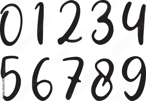 Elegant handwritten vector numbers 0-9. Calligraphy style digits typeface perfect for logos, invitations, posters, wedding design, and modern creative typography.