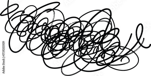 Abstract scribble art features a chaotic tangle of black lines, creating a dynamic and expressive design element for creative projects.