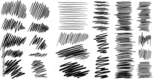 Black scribbles and lines are arranged in a chaotic pattern, perfect for adding a hand-drawn touch to graphic design projects.