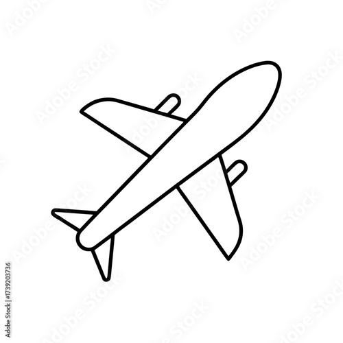 Outline illustration of a flying plane on transparent background