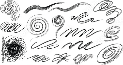 Collection of hand drawn doodle lines and swirls, perfect for adding a touch of artistic flair to any design project.