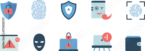 Digital security and online safety icons depicting protection and cyber threats