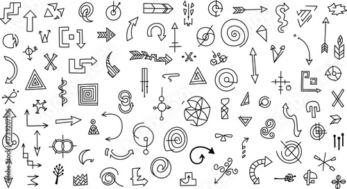 Hand drawn arrows and direction pointers in a seamless pattern design for creative projects, emphasizing navigation and wayfinding elements.