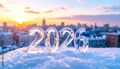 Wallpaper Mural Urban winter scene with snow-covered rooftops, 2026 carved from ice on a rooftop Torontodigital.ca