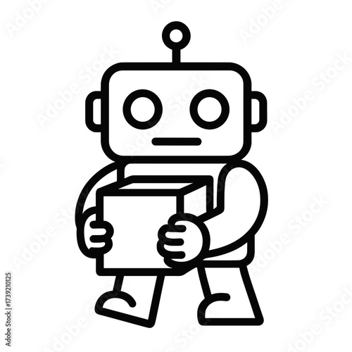 Line art illustration of robot carrying box
