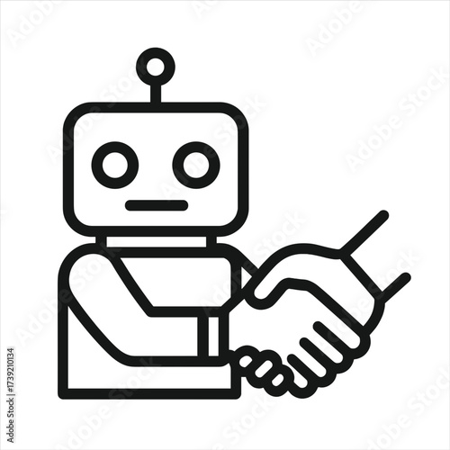 Line art illustration of robot shaking hand with human