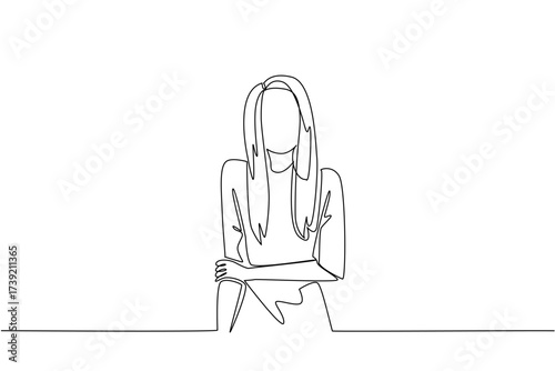 Single one line drawing woman with red hair. Dying the hair to follow a trend that is currently viral. Admire the own beauty. Fashion. World Redhead Day. Continuous line design graphic illustration