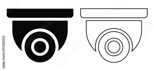 Dome security camera vector icon, minimalist black and outline CCTV surveillance symbol